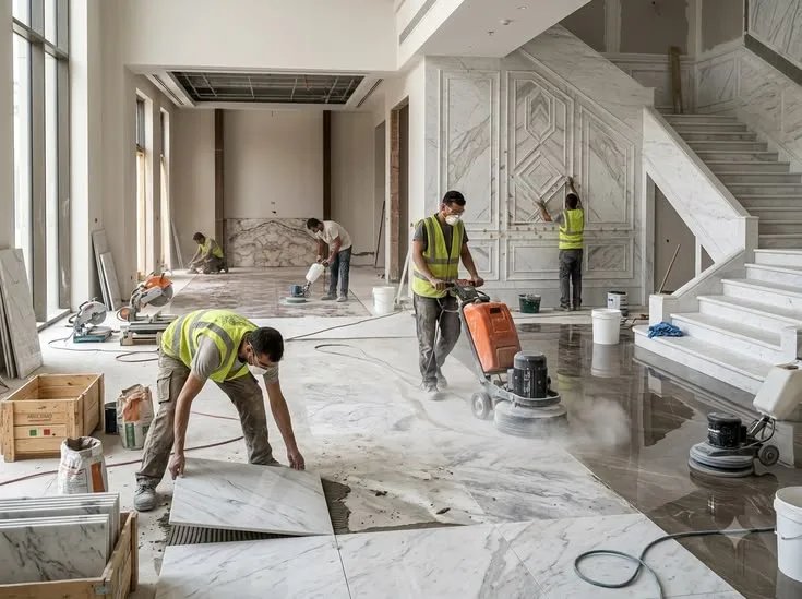 Marble work service — marble flooring and polishing project in Eluru